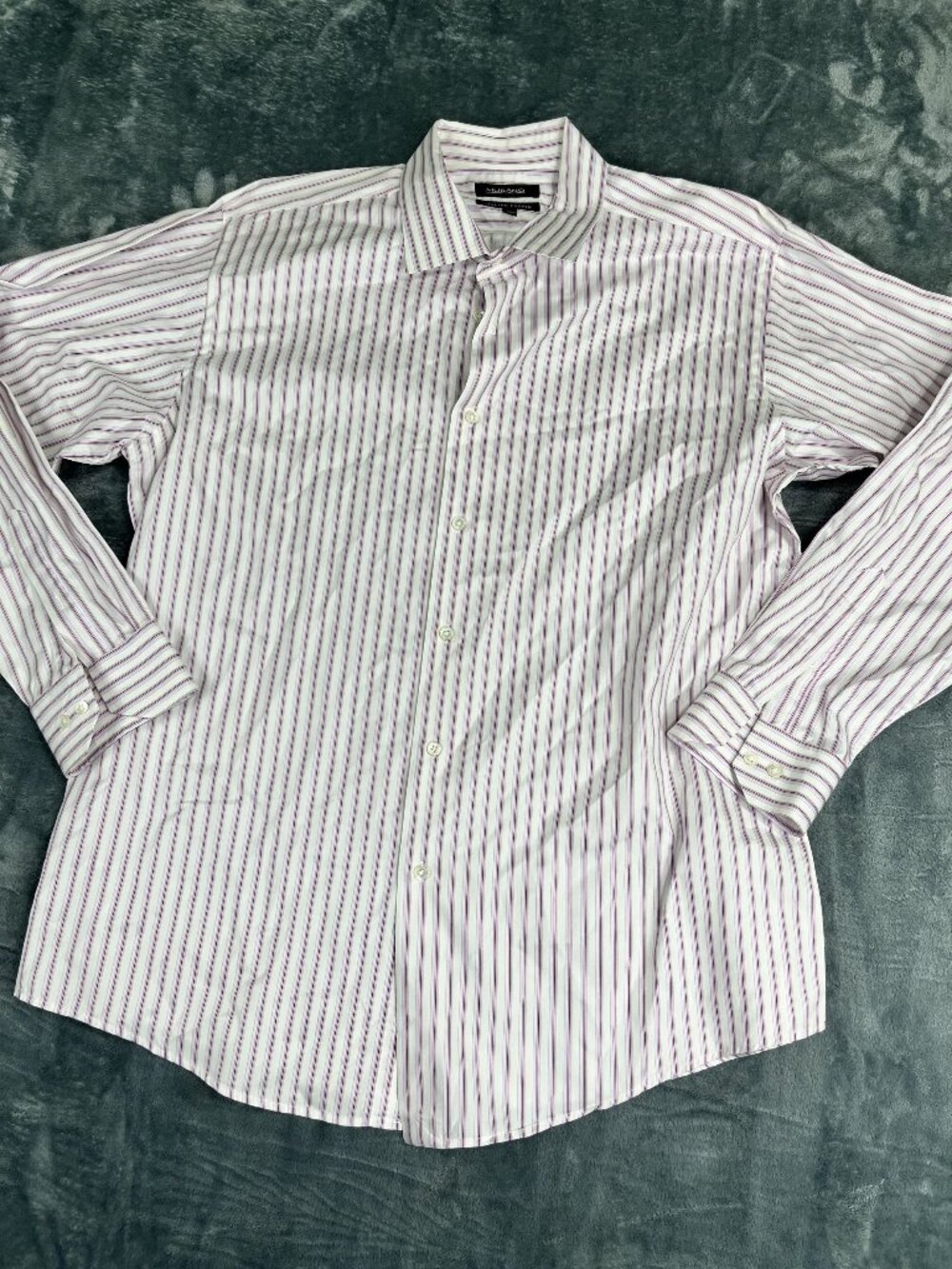 Murano Mens White & Purple Striped Long Sleeve Button-Down Shirt XL
